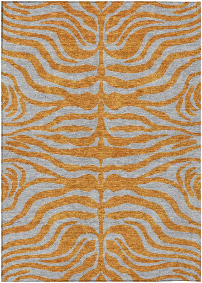 Copper And Gray Animal Print Washable Indoor Outdoor Area Rug Photo 2