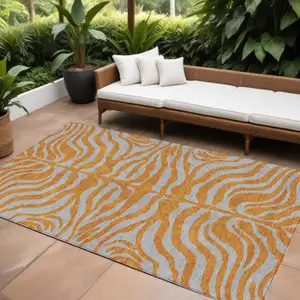 Photo of Copper And Gray Animal Print Washable Indoor Outdoor Area Rug