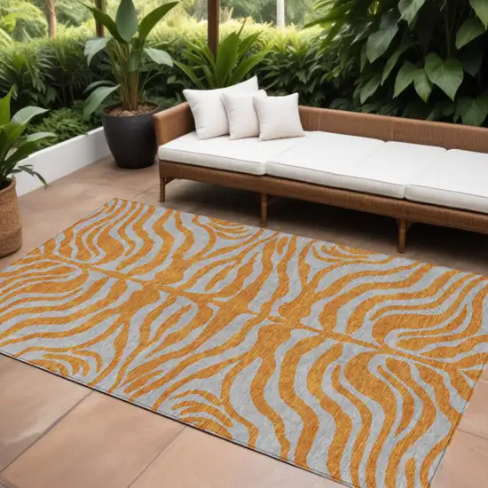 Copper And Gray Animal Print Washable Indoor Outdoor Area Rug Photo 1