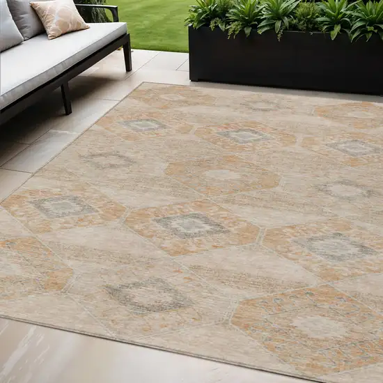 Copper And Gray Aztec Washable Indoor Outdoor Area Rug Photo 2