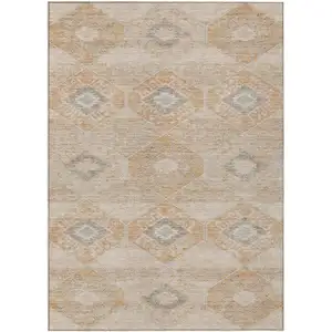 Photo of Copper And Gray Aztec Washable Indoor Outdoor Area Rug