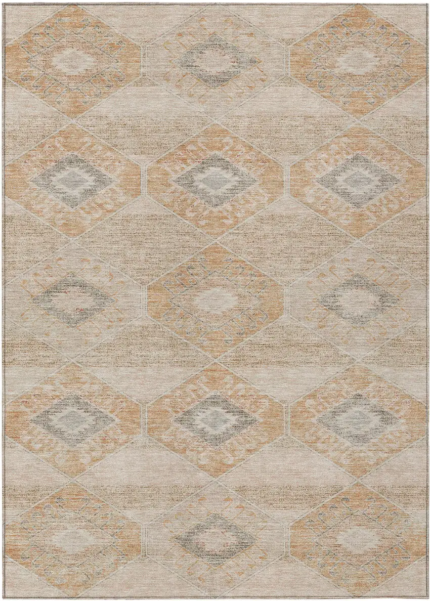 Copper And Gray Aztec Washable Indoor Outdoor Area Rug Photo 1