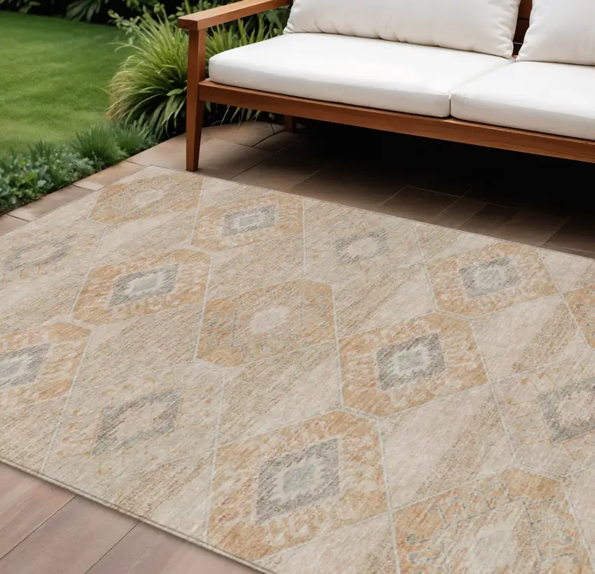 Copper And Gray Aztec Washable Indoor Outdoor Area Rug Photo 2
