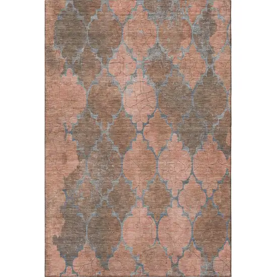 Copper And Gray Damask Washable Area Rug With UV Protection Photo 3