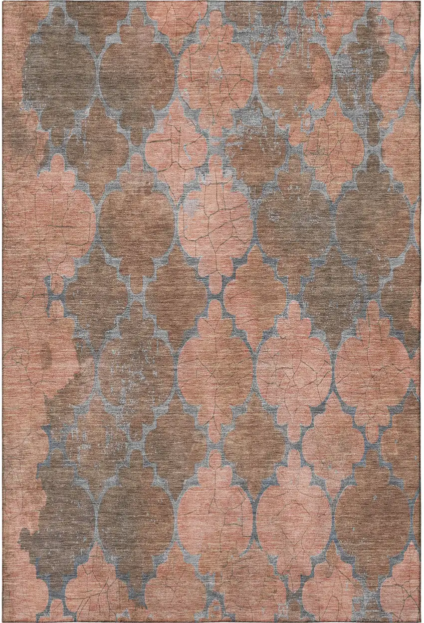 Copper And Gray Damask Washable Area Rug With UV Protection Photo 3