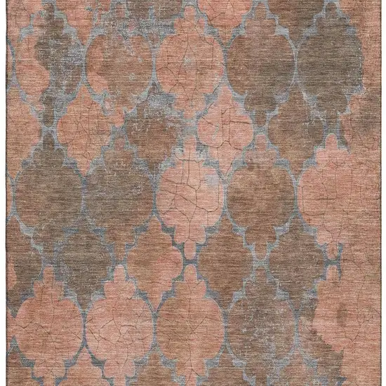 Copper And Gray Damask Washable Area Rug With UV Protection Photo 2