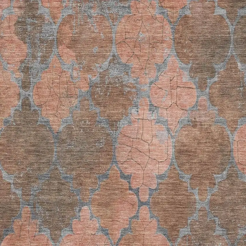 Copper And Gray Damask Washable Area Rug With UV Protection Photo 2