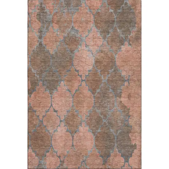 Copper And Gray Damask Washable Area Rug With UV Protection Photo 1
