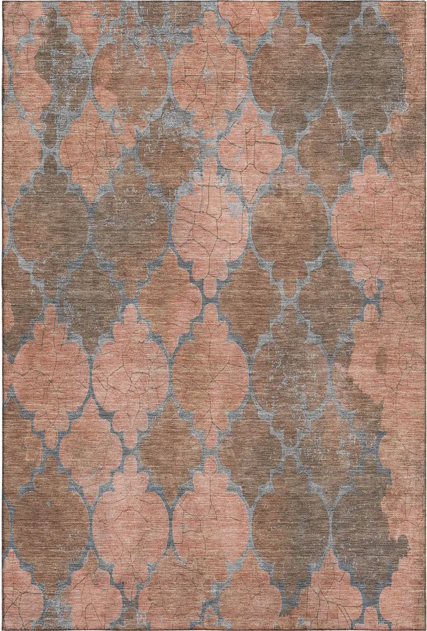 Copper And Gray Damask Washable Area Rug With UV Protection Photo 1