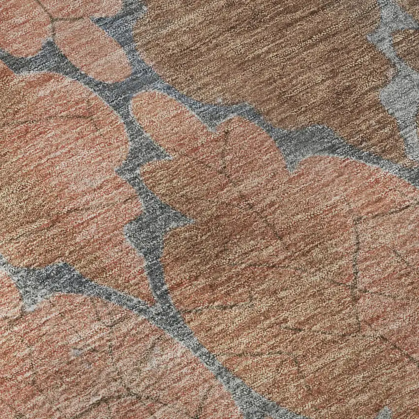 Copper And Gray Damask Washable Area Rug With UV Protection Photo 9