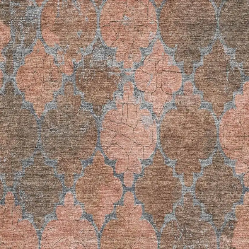 Copper And Gray Damask Washable Area Rug With UV Protection Photo 2