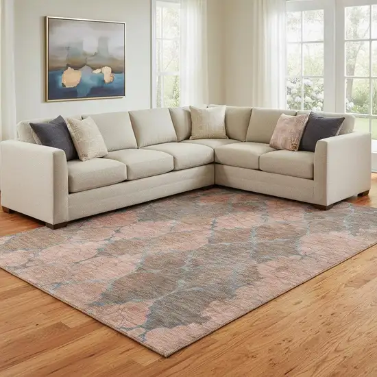 Copper And Gray Damask Washable Area Rug With UV Protection Photo 2