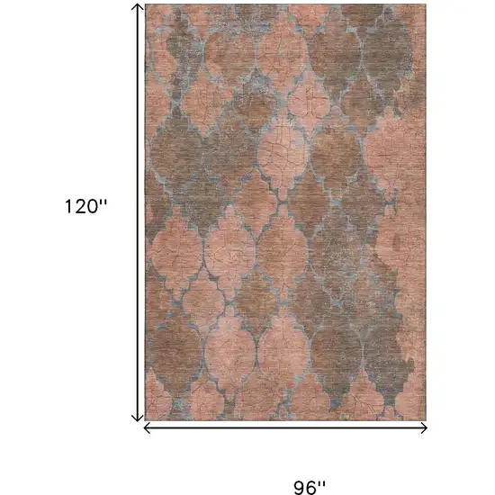 Copper And Gray Damask Washable Area Rug With UV Protection Photo 9