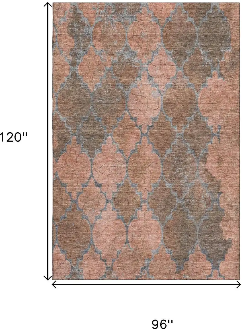 Copper And Gray Damask Washable Area Rug With UV Protection Photo 9