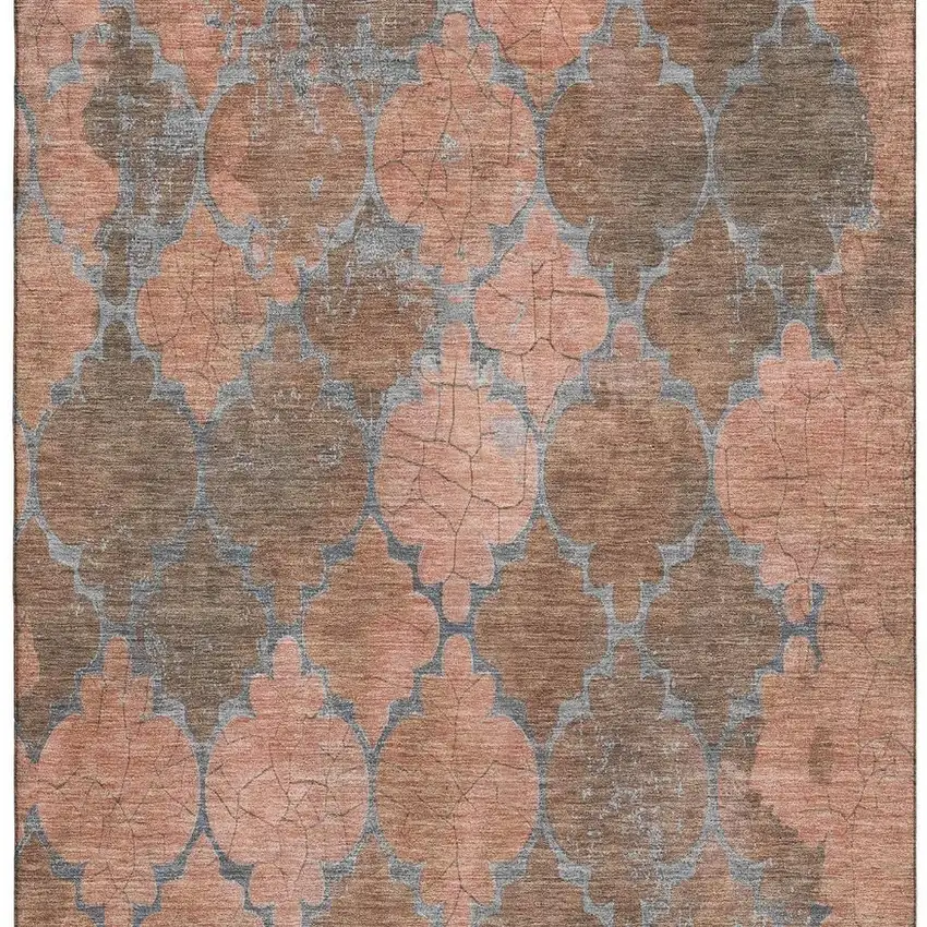 Copper And Gray Damask Washable Area Rug With UV Protection Photo 3