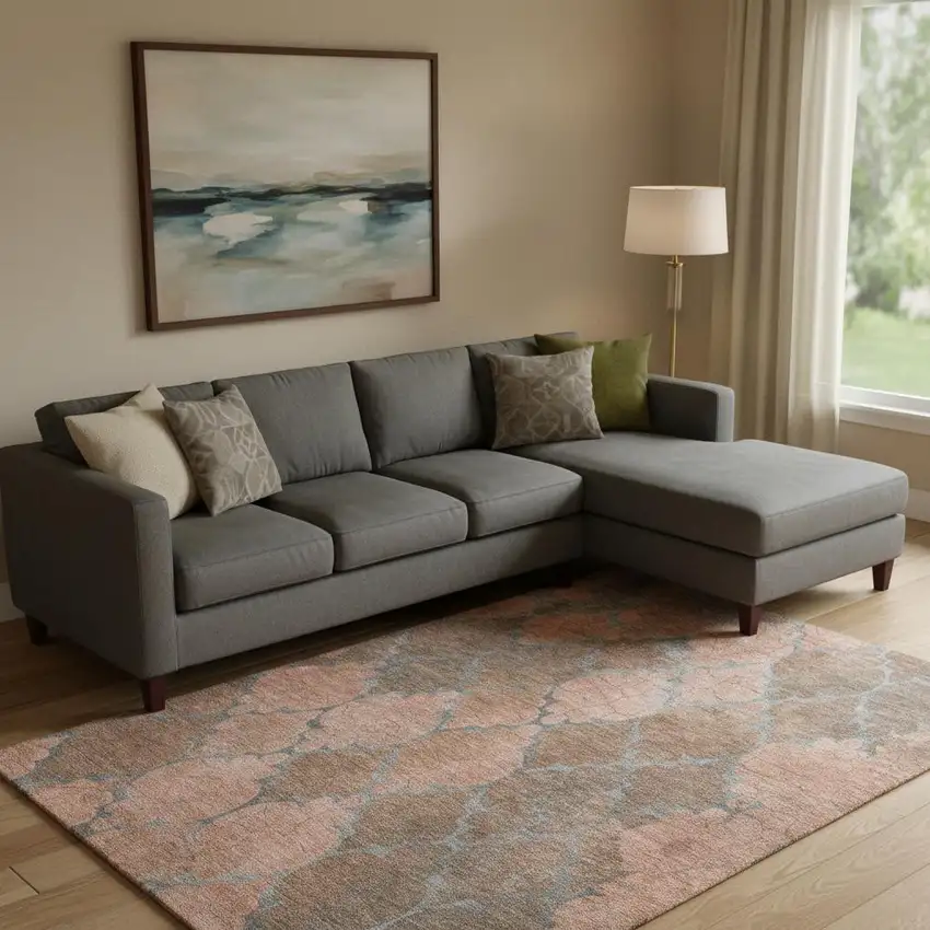 Copper And Gray Damask Washable Area Rug With UV Protection Photo 2