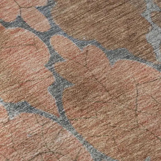 Copper And Gray Damask Washable Area Rug With UV Protection Photo 9