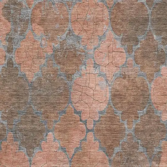 Copper And Gray Damask Washable Area Rug With UV Protection Photo 2