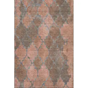 Photo of Copper And Gray Damask Washable Area Rug With UV Protection