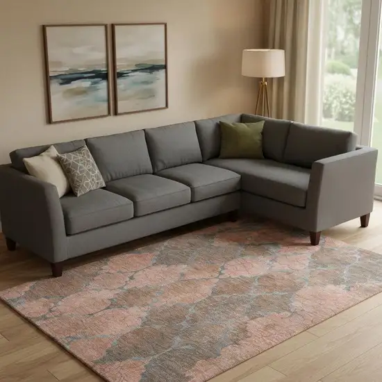 Copper And Gray Damask Washable Area Rug With UV Protection Photo 2