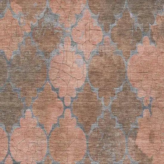 Copper And Gray Damask Washable Area Rug With UV Protection Photo 2