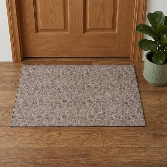 Copper And Gray Floral Washable Area Rug With UV Protection Photo 1