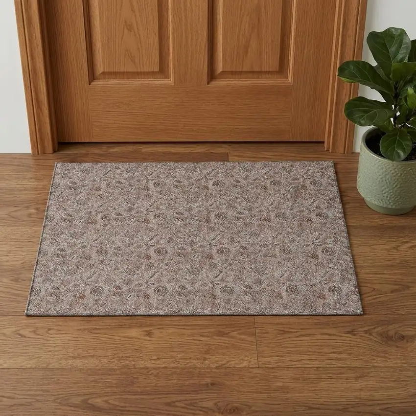 Copper And Gray Floral Washable Area Rug With UV Protection Photo 1