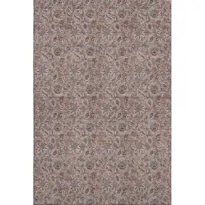 Photo of Copper And Gray Floral Washable Area Rug With UV Protection