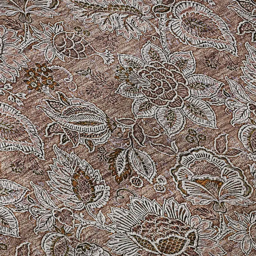 Copper And Gray Floral Washable Area Rug With UV Protection Photo 9