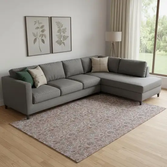 Copper And Gray Floral Washable Area Rug With UV Protection Photo 1