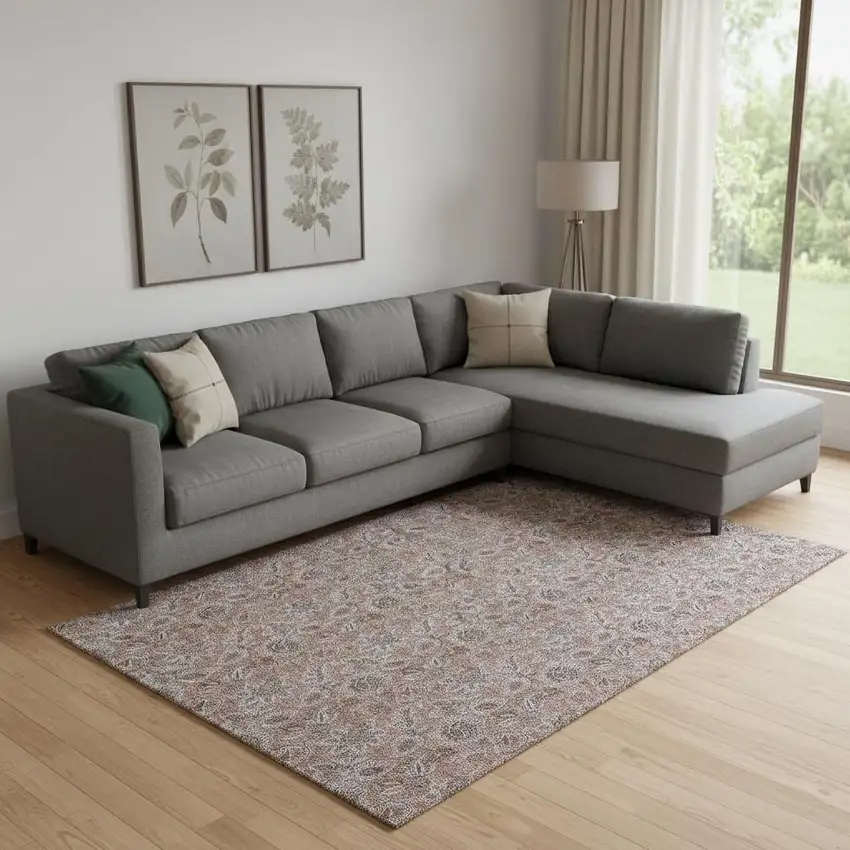 Copper And Gray Floral Washable Area Rug With UV Protection Photo 1