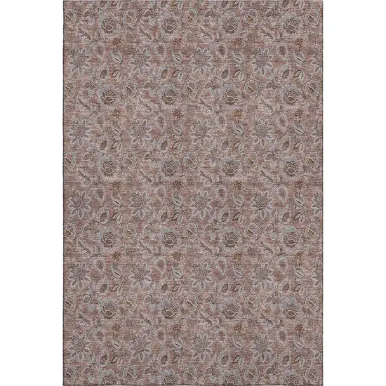 Copper And Gray Floral Washable Area Rug With UV Protection Photo 2