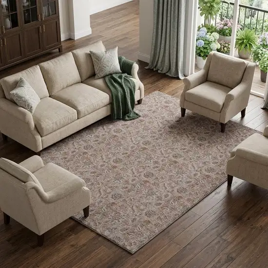 Copper And Gray Floral Washable Area Rug With UV Protection Photo 1