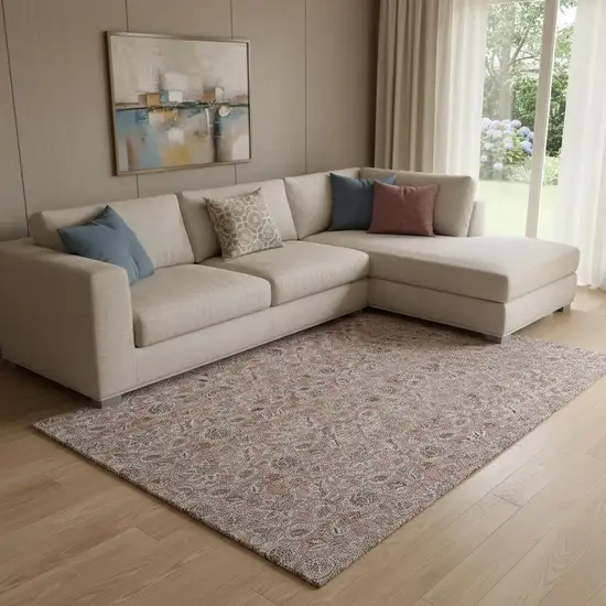 Copper And Gray Floral Washable Area Rug With UV Protection Photo 1