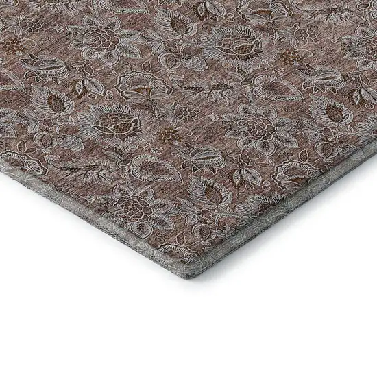 Copper And Gray Floral Washable Area Rug With UV Protection Photo 8