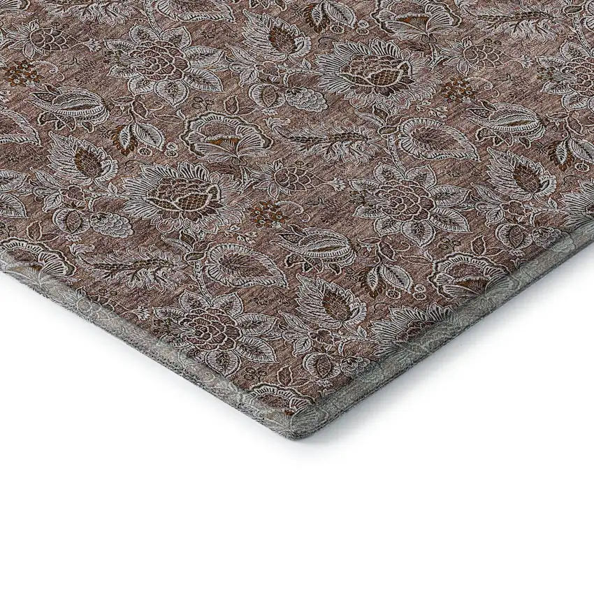 Copper And Gray Floral Washable Area Rug With UV Protection Photo 8