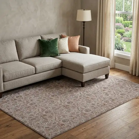 Copper And Gray Floral Washable Area Rug With UV Protection Photo 1