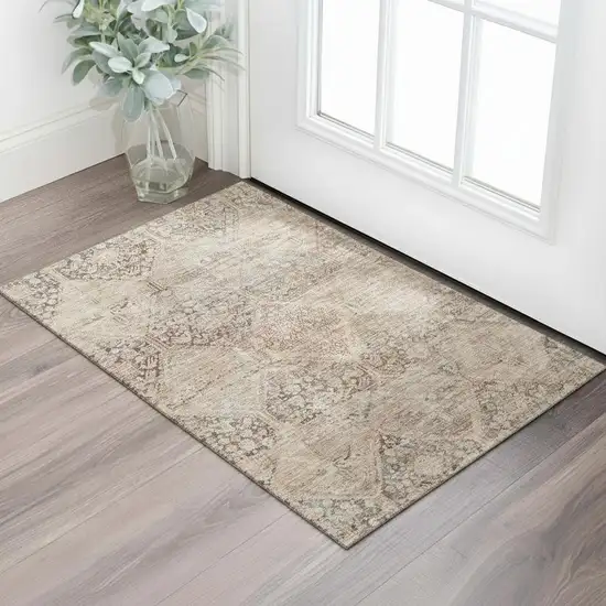 Copper And Gray Geometric Washable Area Rug With UV Protection Photo 2