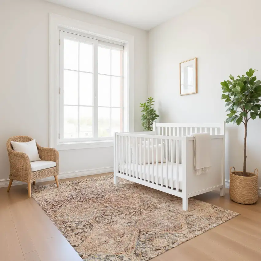 Copper And Gray Geometric Washable Area Rug With UV Protection Photo 5