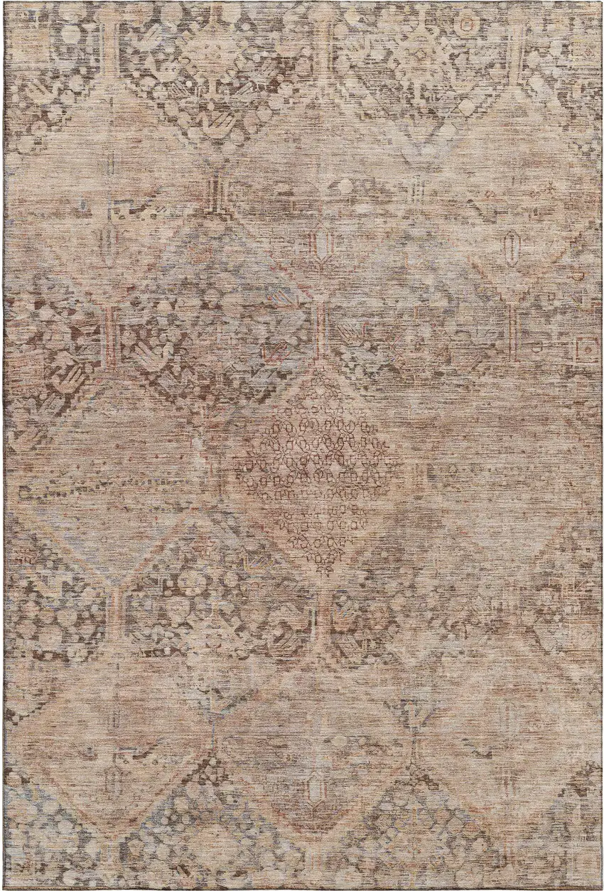 Copper And Gray Geometric Washable Area Rug With UV Protection Photo 1