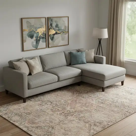 Copper And Gray Geometric Washable Area Rug With UV Protection Photo 2