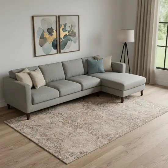 Copper And Gray Geometric Washable Area Rug With UV Protection Photo 2