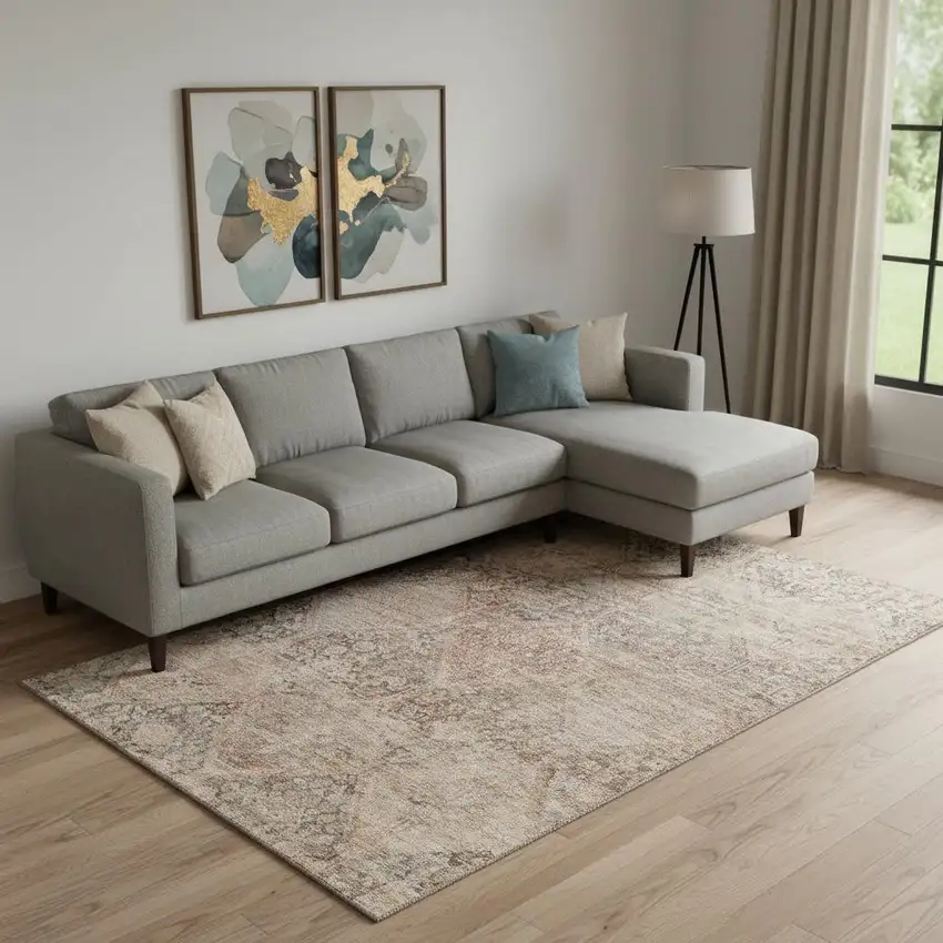 Copper And Gray Geometric Washable Area Rug With UV Protection Photo 2