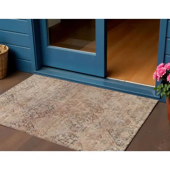 Copper And Gray Geometric Washable Indoor Outdoor Area Rug Photo 2