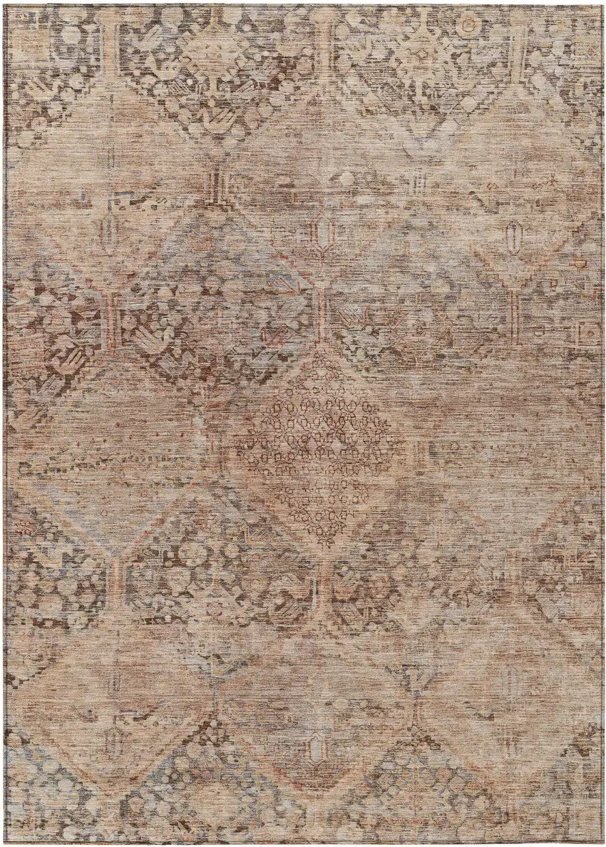 Copper And Gray Geometric Washable Indoor Outdoor Area Rug Photo 1