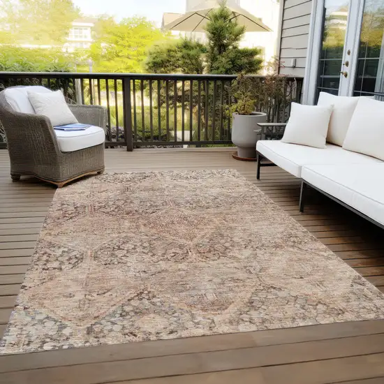 Copper And Gray Geometric Washable Indoor Outdoor Area Rug Photo 9