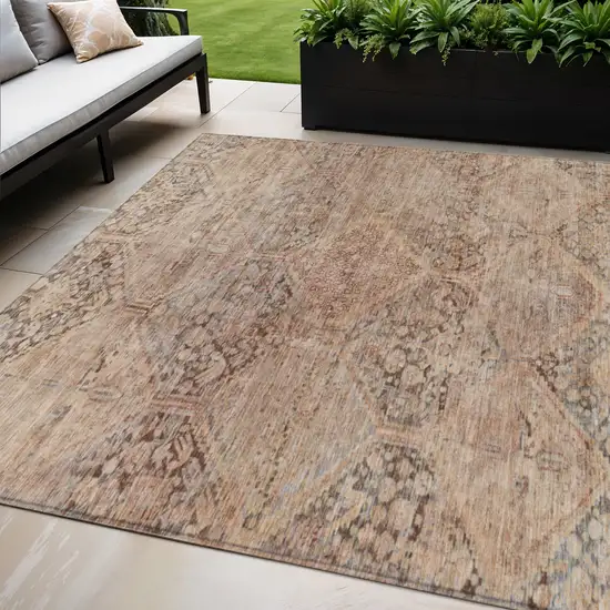 Copper And Gray Geometric Washable Indoor Outdoor Area Rug Photo 2