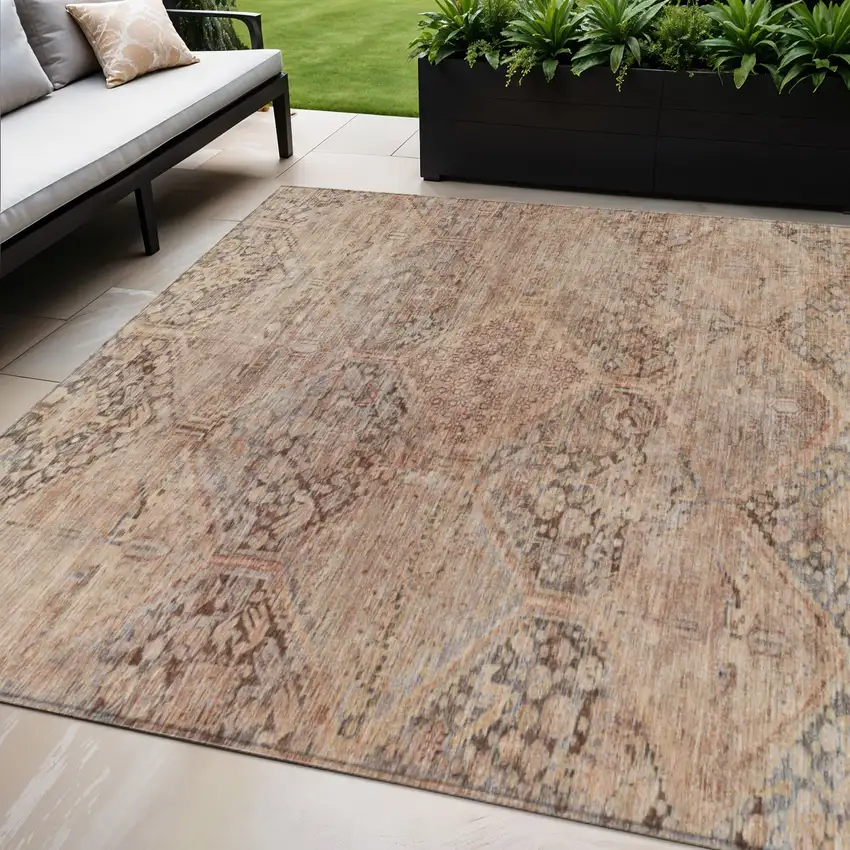 Copper And Gray Geometric Washable Indoor Outdoor Area Rug Photo 2