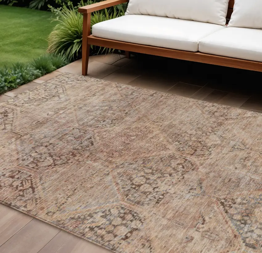 Copper And Gray Geometric Washable Indoor Outdoor Area Rug Photo 2