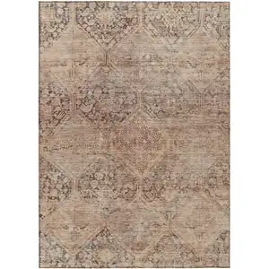 Photo of Copper And Gray Geometric Washable Indoor Outdoor Area Rug